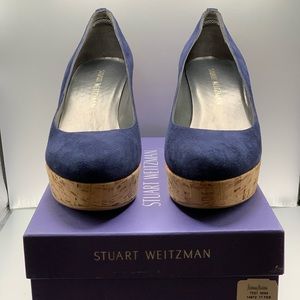 Navy Suede Stuart Weitzman Duchess Wedge, Size 7.5, New